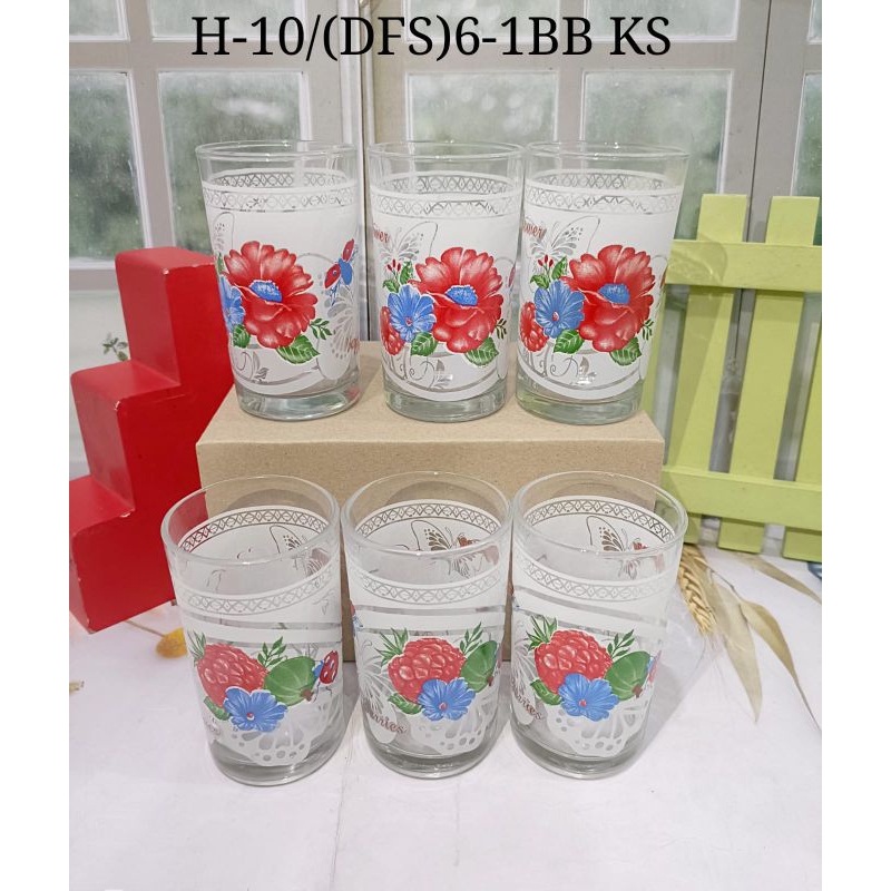 GELAS KACA MOTIF BUNGA H-10