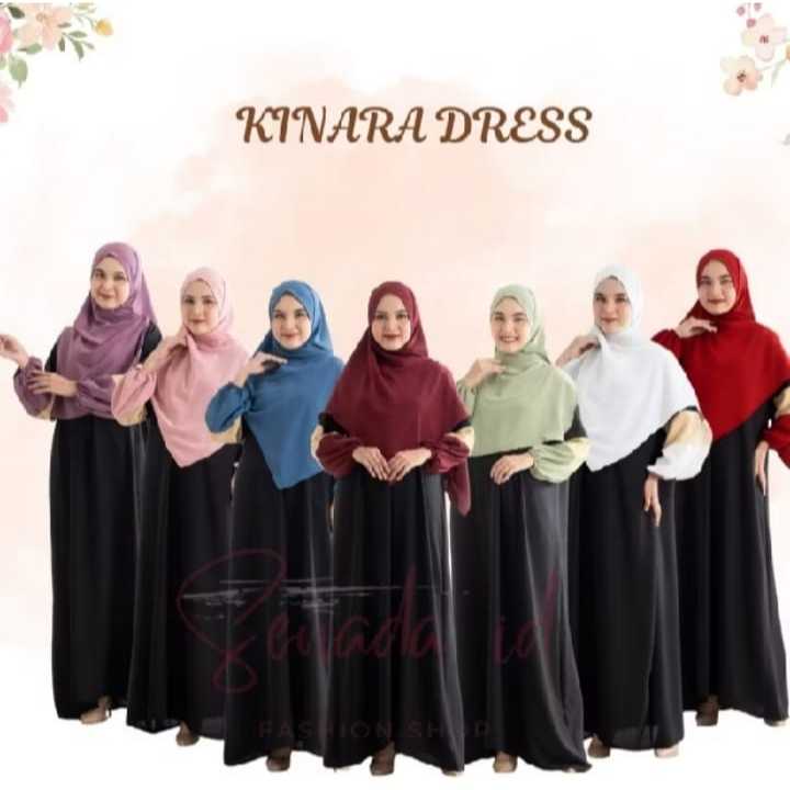 Kinara dress gamis abaya set pashmina wanita jumbo busui cey airflow premium Muslim Crinkle Lebaran 