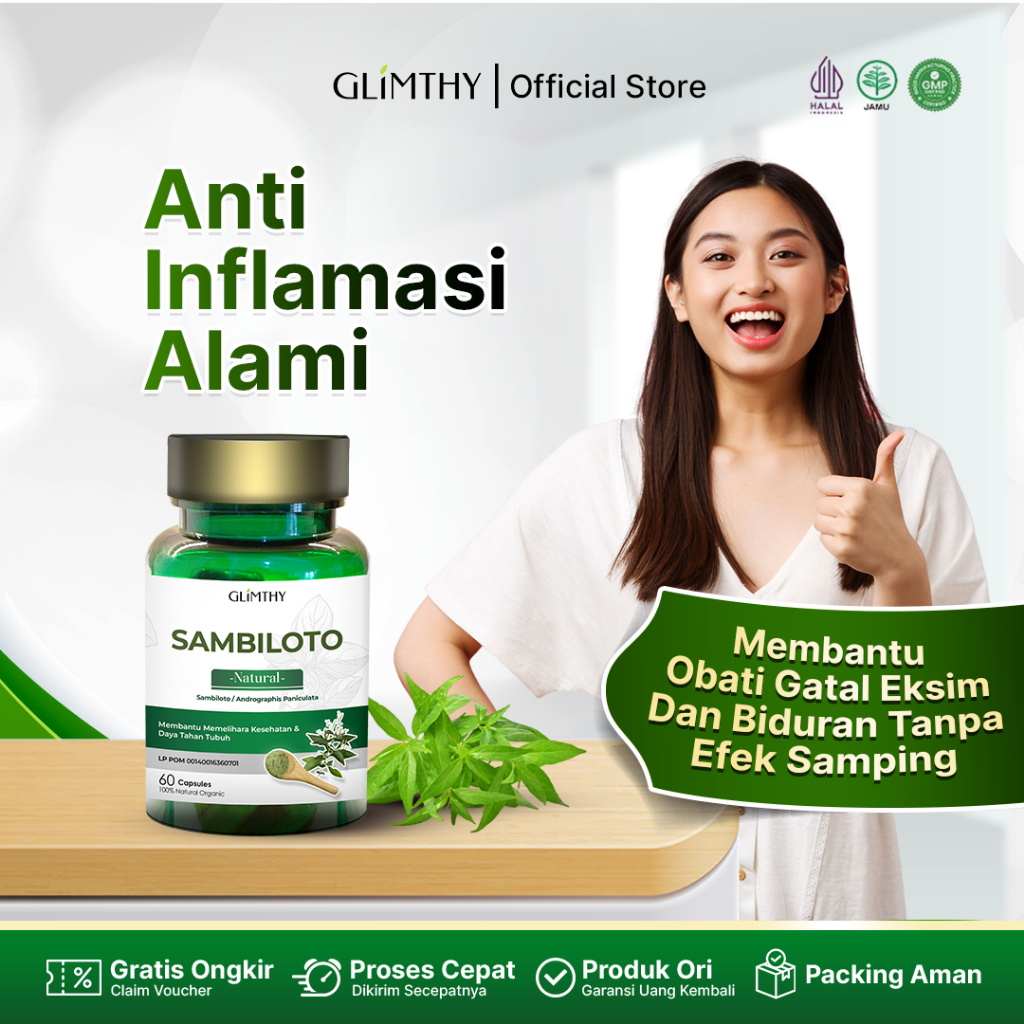 Glimthy Natural Daun Sambiloto - Obat gatal kulit eksim alergi biduran Herbal Kapsul Sambiloto