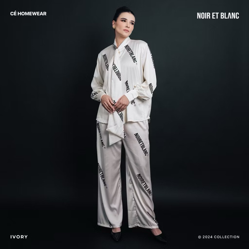 Ce Homewear - Noir Et blanc setelan warna ivory