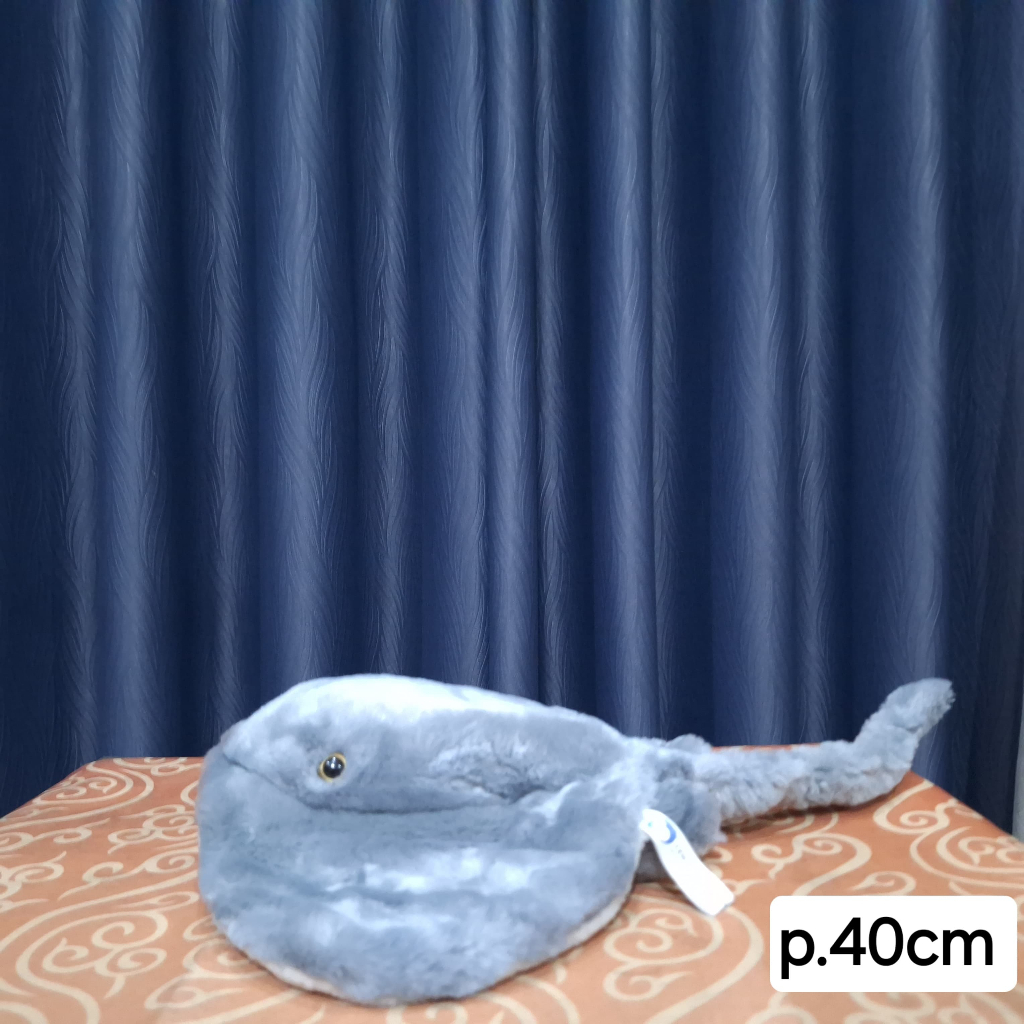 Boneka Ikan Pari Stingray Abu Bulu Lembut Ekor Artikulasi Original Cantik Lucu