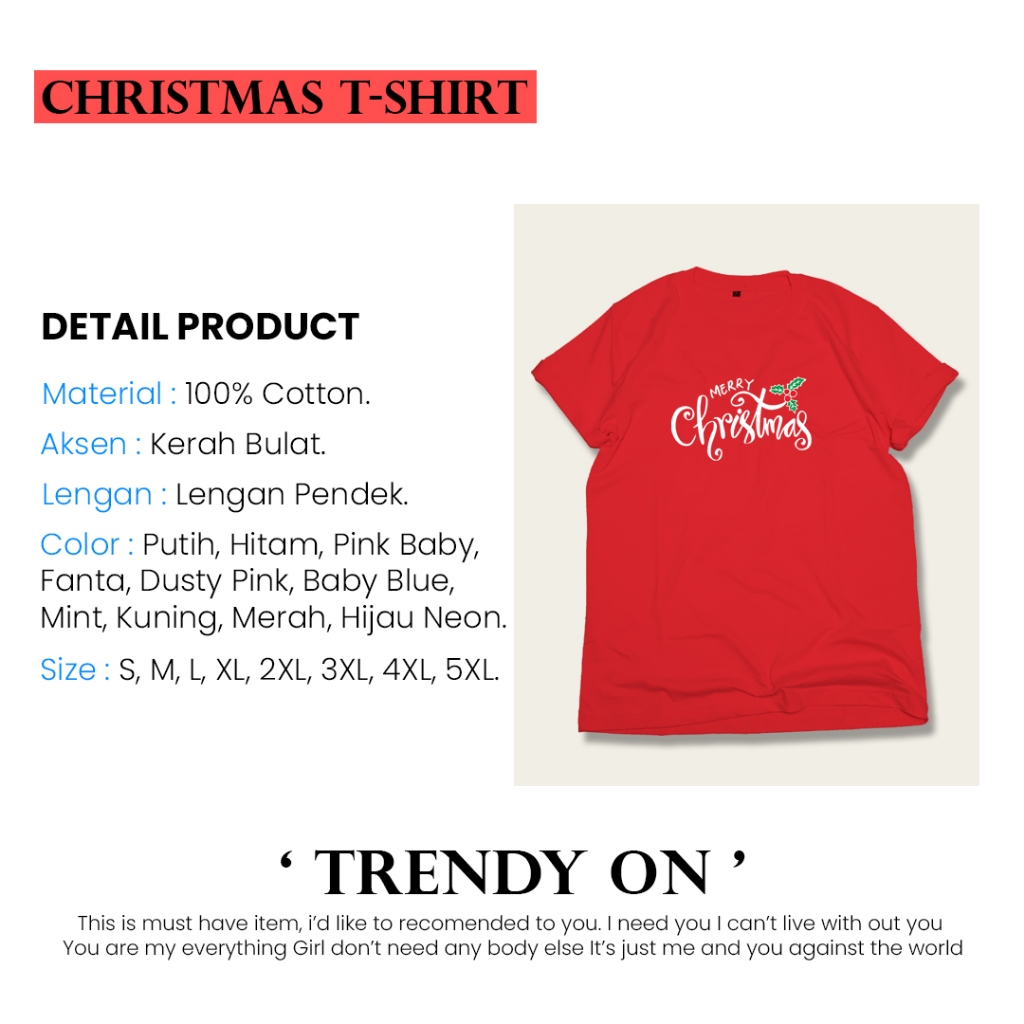 Kaos Rohani Kaos Natal Baju Natal Keluarga Baju Couple Kaos Katun Motif Merry Christmas