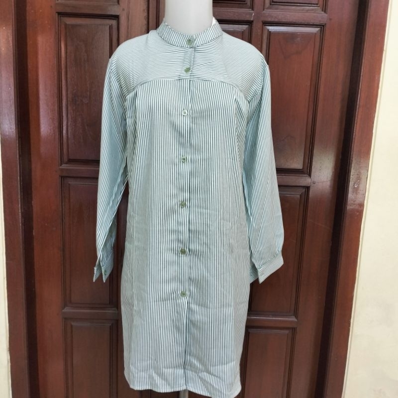 TUNIK WANITA/ TUNIK MUSLIMAH/ TUNIK KERJA KULIAH GARIS GARIS/ TUNIK SINAR BARU HIJAU DAUN