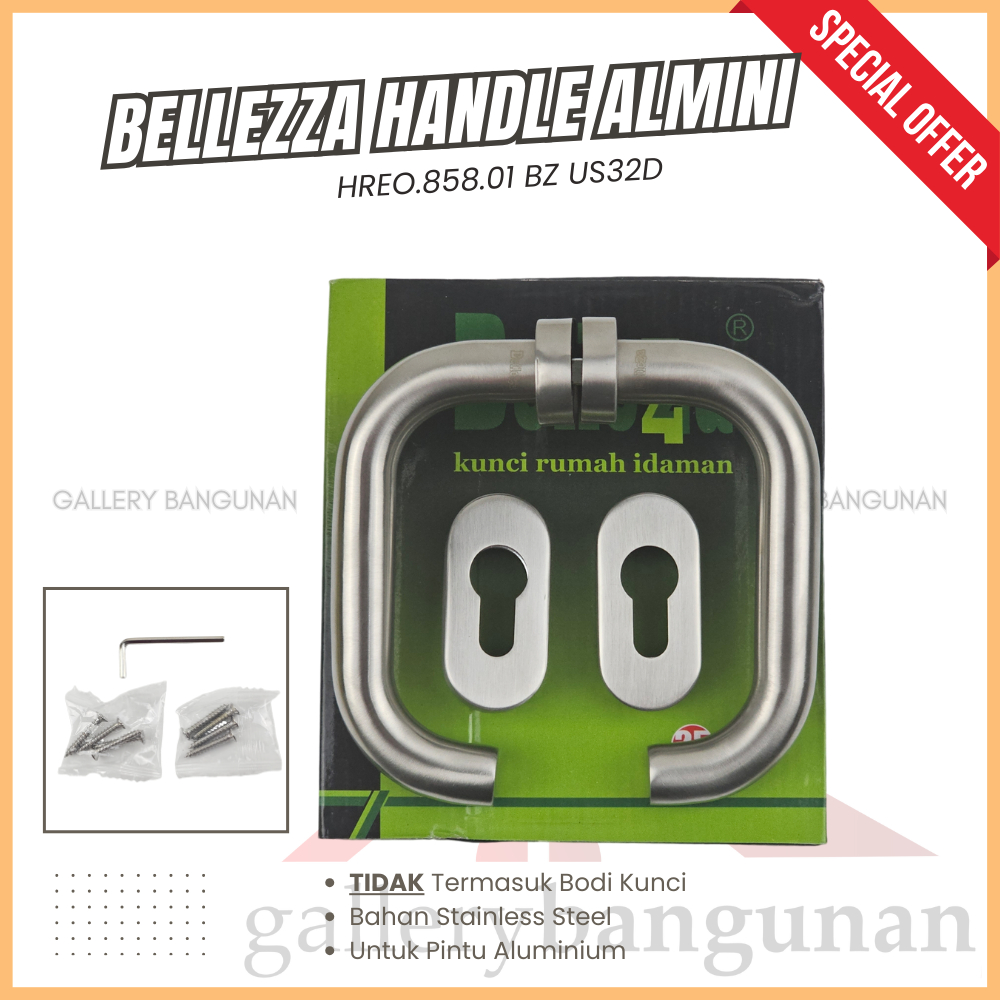Kunci Pintu Bellezza  Aluminium HREO.858.01BZ US32D Pintu Rumah Handle Ukuran Besar Handle Only Hany