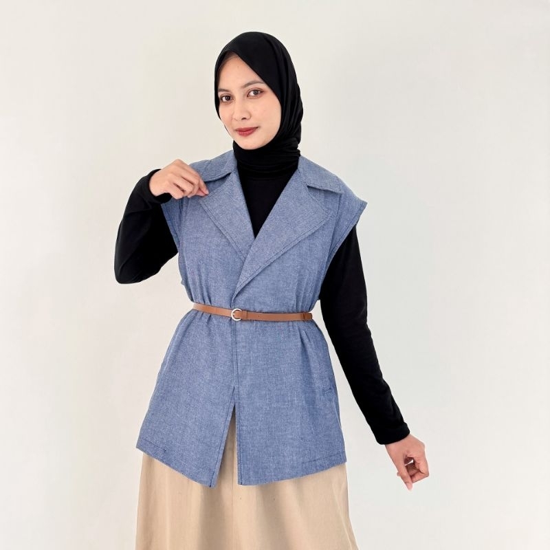 Outer Muslim Wanita Denim Chambray Fit XL Rompi Vest Lezahrasignature Outer Jeans Nadine