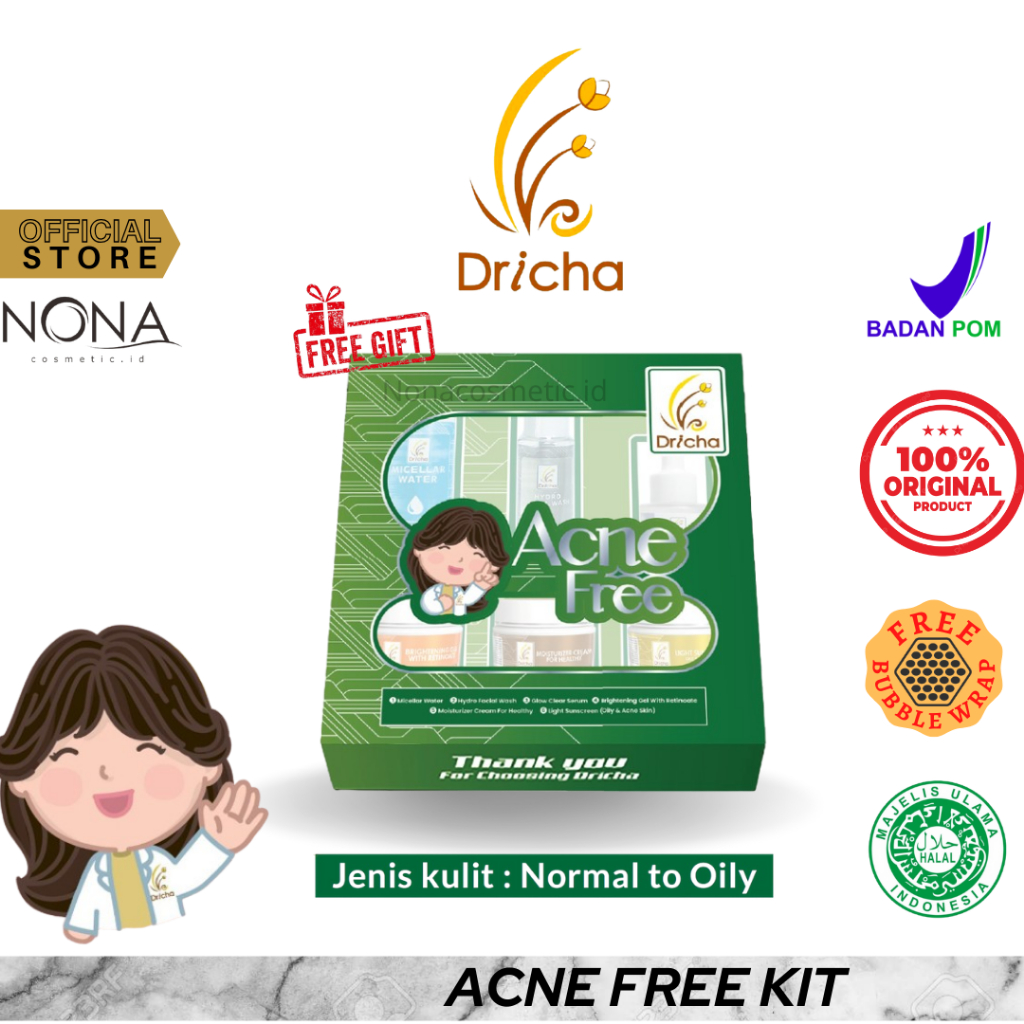 DRICHA PAKET ACNE FREE KIT untuk perawatan pasca lepas cream / dermatitis perioral