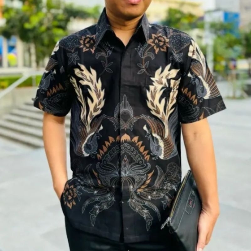 BAJU BATIK PRIA ABADI BATIK KEMEJA BATIK PRIA LENGAN PENDEK PREMIUM HALUS  BATIK JUMBO M L XL XXL 4L