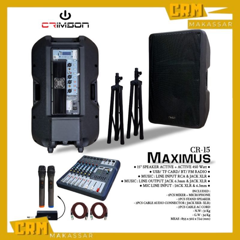 PAKET KOMPLIT SPEAKER AKTIF + AKTIF CRIMSON CR 15 MAXIMUS BLUETOOTH