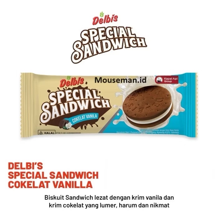 

DELBIS SPECIAL SANDWICH COKELAT VANILA WAFER BISKUIT SANDWICH COKLAT DENGAN KRIM RASA VANILLA 19GR