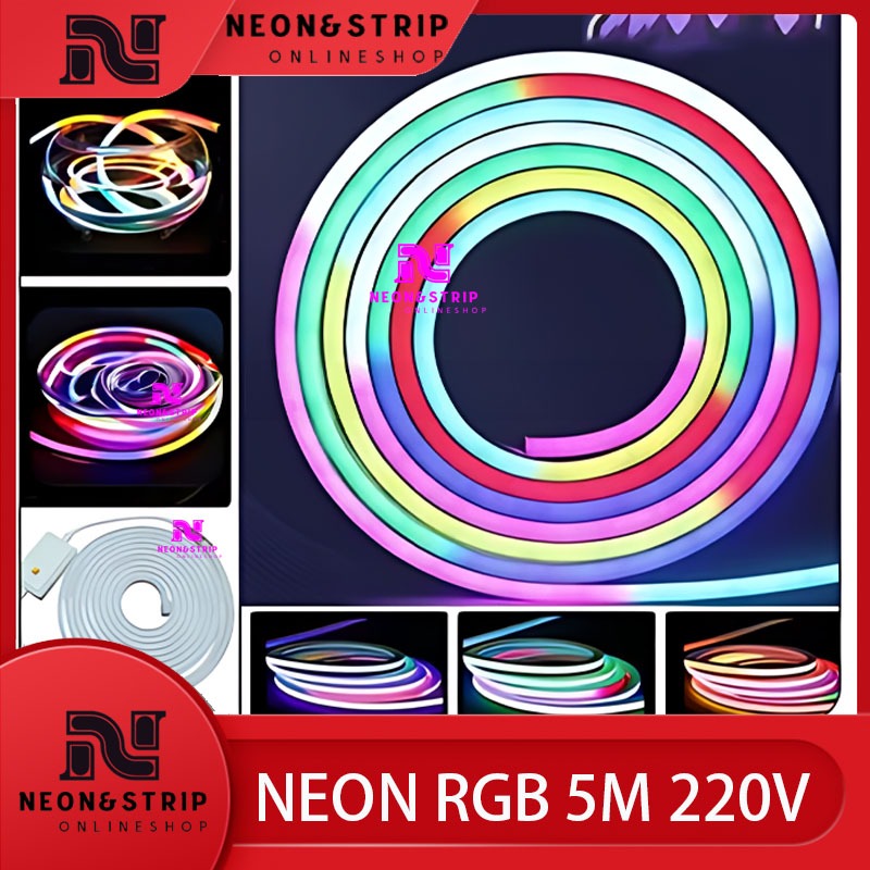 cod paket Lampu Led Neon Flex Rgb 220v 5m Flexible Sign Led / Lampu Selang Led rgb neon