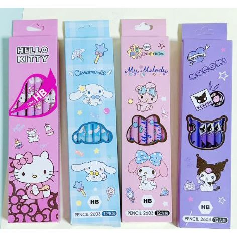 

12 Pcs Pensil Sanrio Set / Pensil Anak Lucu Kartun Jepang Cinnamorrol Kuromi Melody