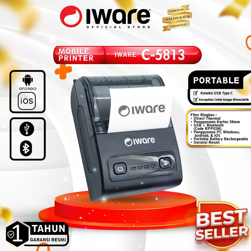 Printer Thermal bluetooth Iware C5813 / printer thermal portable bluetooth iware C5813