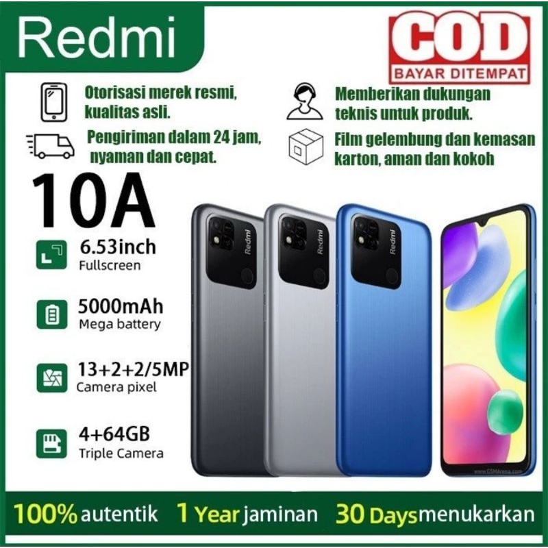 [PROMO] XIAOMI REDMI 10A - RAM 4GB+ROM 64GB - BATTERY Type Li-Ion 5000 mAh - 100% Original