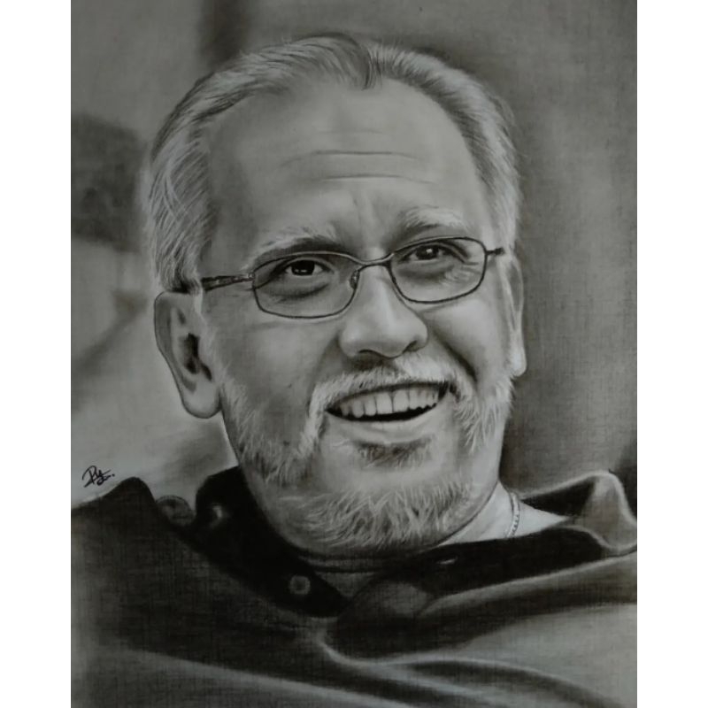 lukisan pensil Iwan Fals ukuran 30x45 cm tanpa bingkai.
