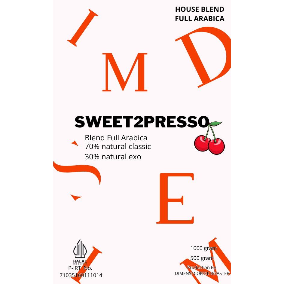 

DIMENSI ROASTERY, ESPRESSO BLEND, "sweettopresso" DARI BIJI KOPI 70% NATURAL CLASSIC DAN 30% NATURAL EXO - 1000 GR