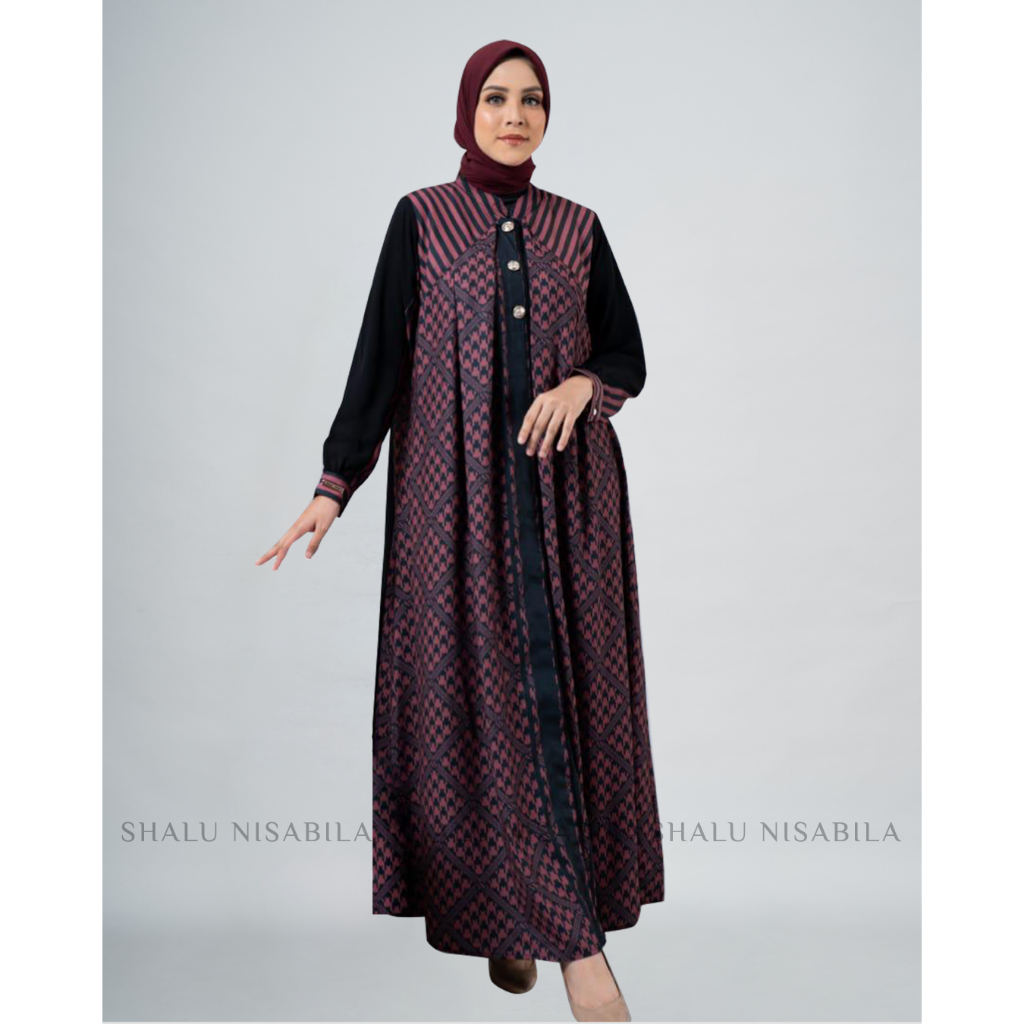 Shalu Nisabila - Winter Dress Syari Baju Wanita Muslimah Gamis Printing Monogram Premium Simpel