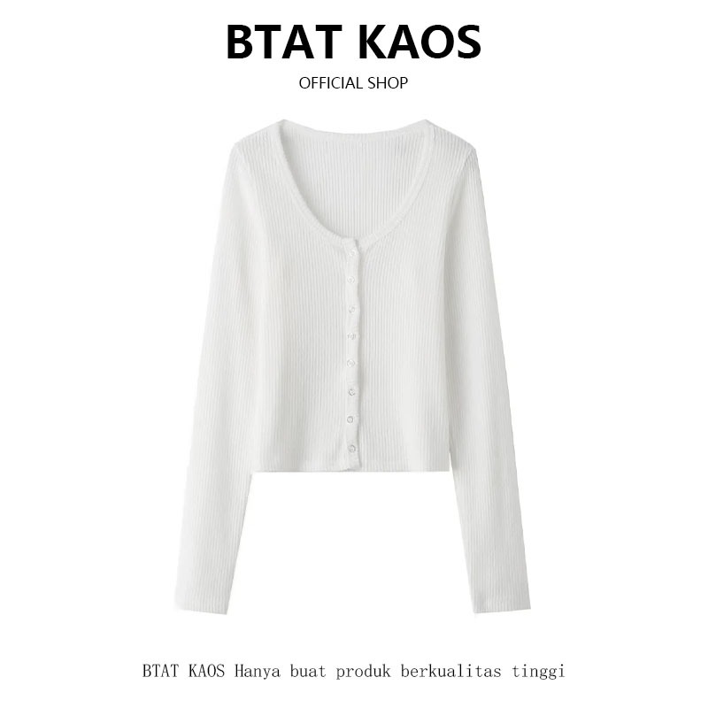 BTAT Cardigan Crop Top Wanita Korean Style / Kaos Longsleeve Rib Kancing Depan Kekinian