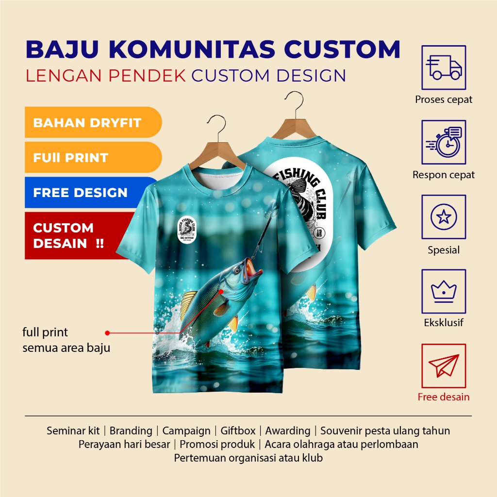 Baju komunitas custom full print / kaos custom / custom desain / full print custom