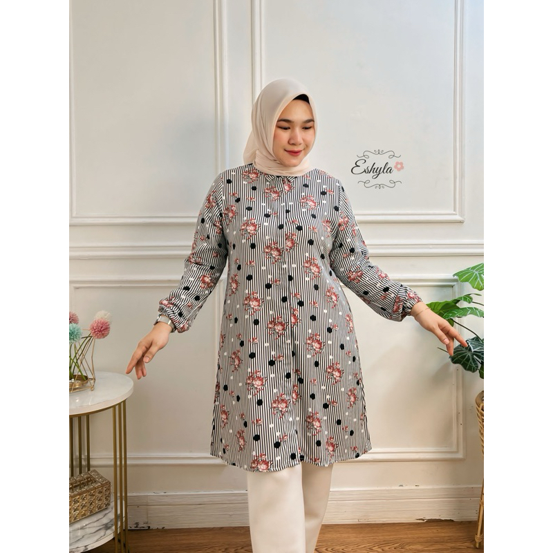 Exclusive Eshyla Tunik Motif Wanita Terbaru Katun Rayon Premium Oversize Jumbo