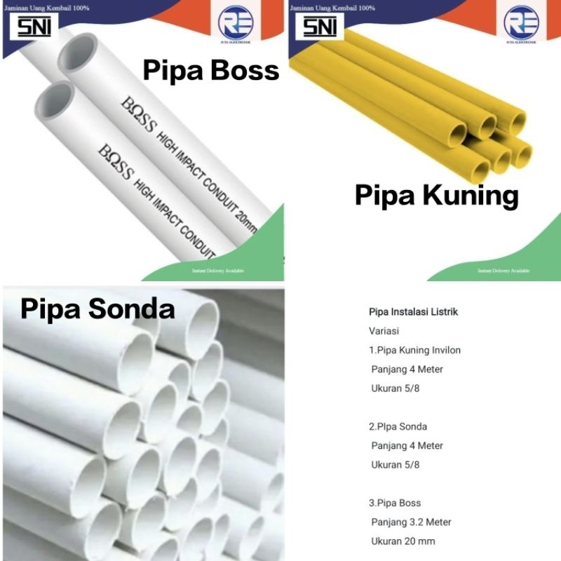 Pipa Listrik Ukuran 20 mm Dan 5/8 Untuk Pemasangan Instalasi Listrik