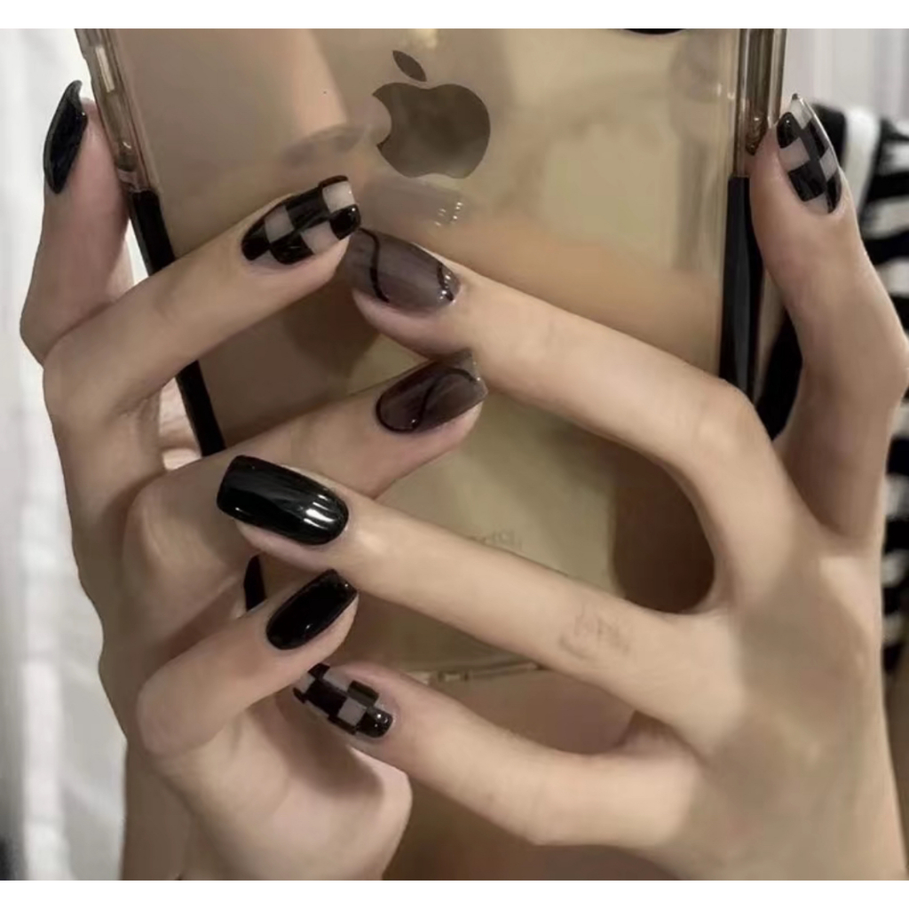 MILUX NAILS FAKE NAILS | KUKU PALSU HITAM MOTIF CATUR