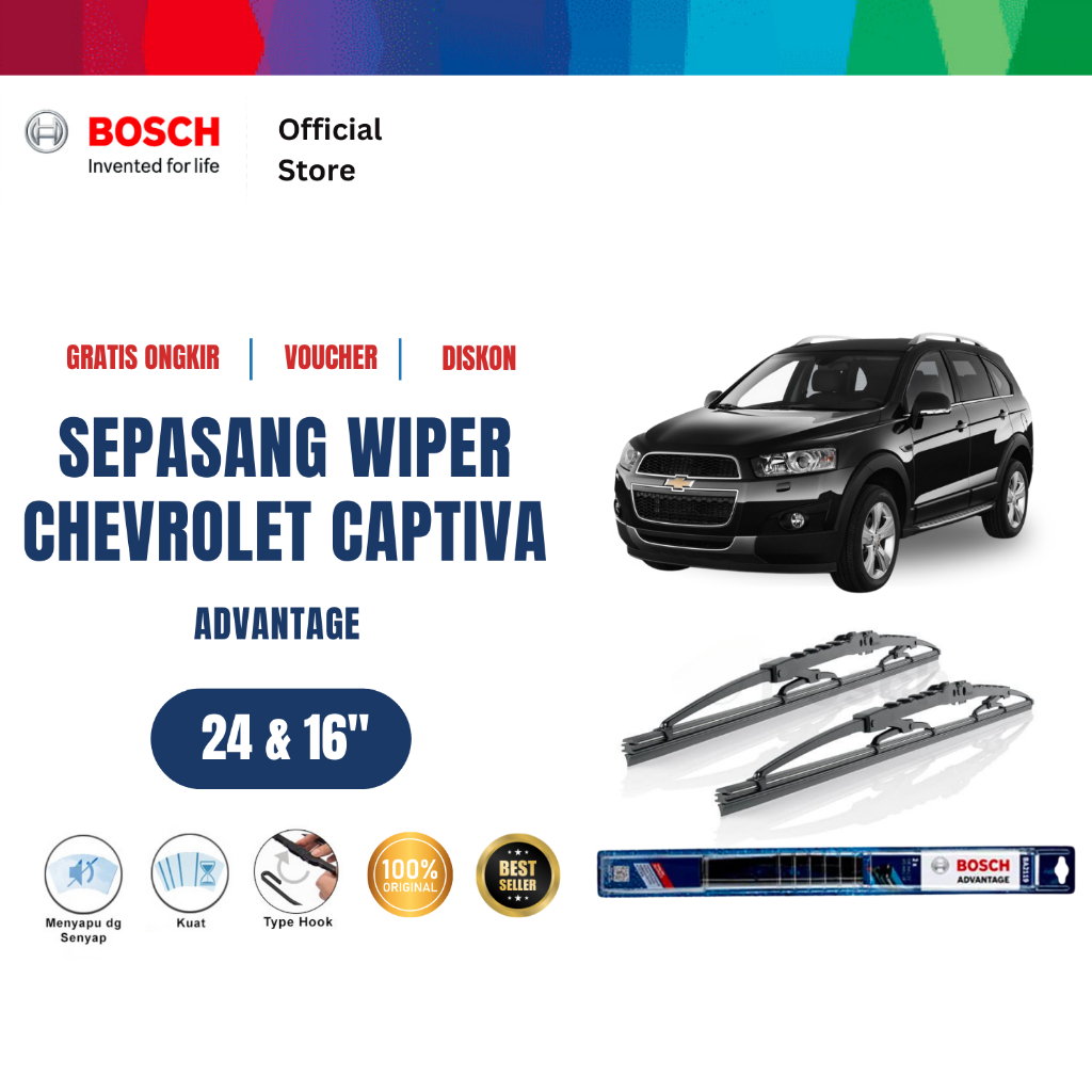 Bosch Sepasang Wiper Kaca Mobil Chevrolet Captiva Advantage 24 dan 16 Inci
