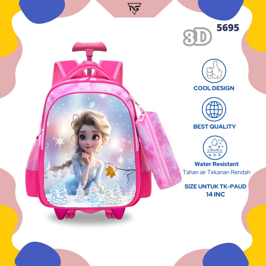 Tas Koper Dorong Anak Perempuan TK Dan Paud Gambar Frozen Timbul Ransel Troli Anak Cewek 5695 Tas
