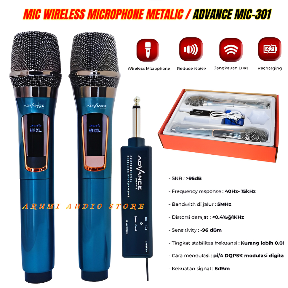 Advance Mic-301 Microphone Wireless Double 2 Mic Karaoke Nirkabel Ori | Advance Mic 301 Wireless Mic