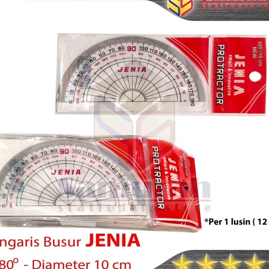 

Super Penggaris Jenia Busur Diameter 1 cm 18 Derajat Garisan Mika Plastik setengah lingkaran