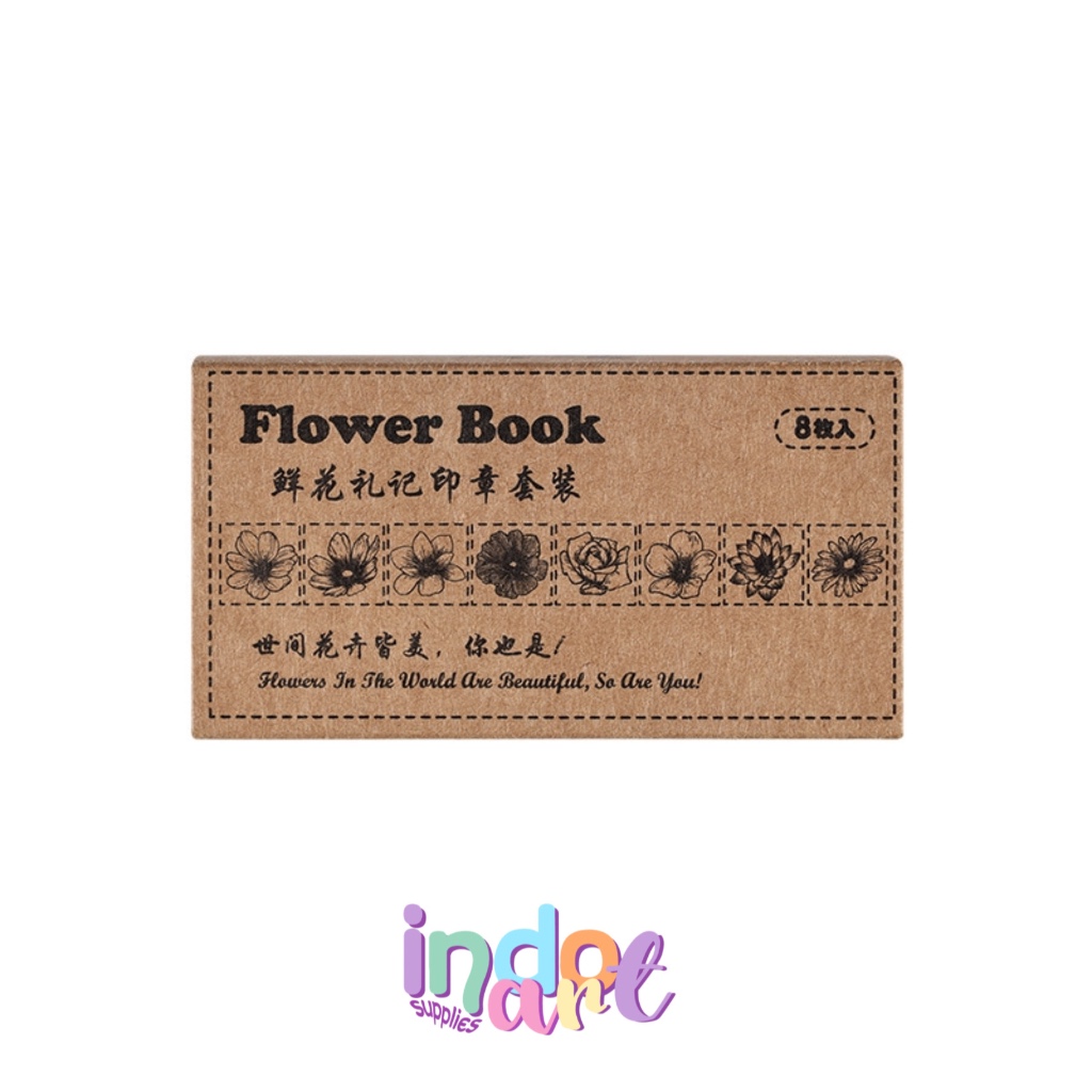 

(IAS) 8 pcs Wooden Stamp Stampel Kayu Retro Vintage Flower Book Set Honey