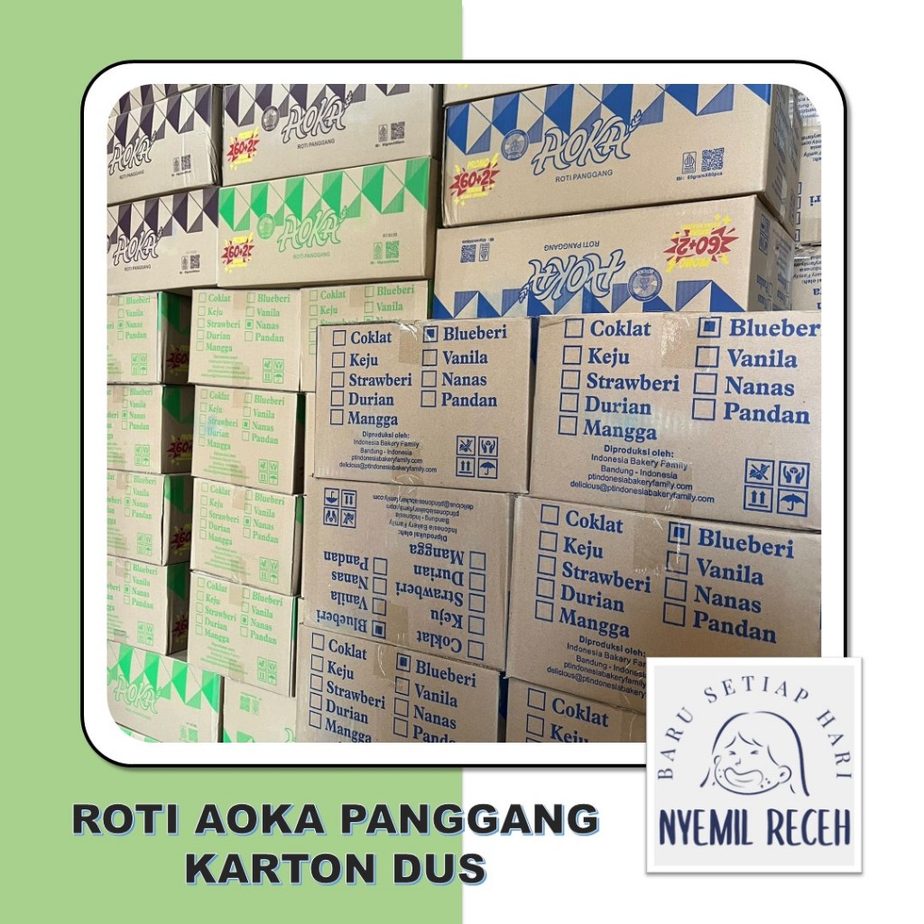 

Roti Aoka Panggang Karton Dus Isi 60 Bonus 2 Bisa Mix / Campur