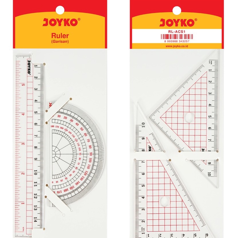 

Terlaris Acrylic Ruler Set Pengaris Busur Joyko RLACS1 1 Set 4 Pcs