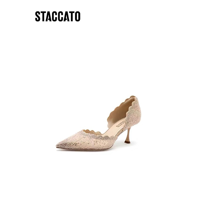 NEW Ter Murah ORIGINAL Staccato ED374 Women's Heels- Apricot White Putih Nude Blink Bling Sepatu Hak