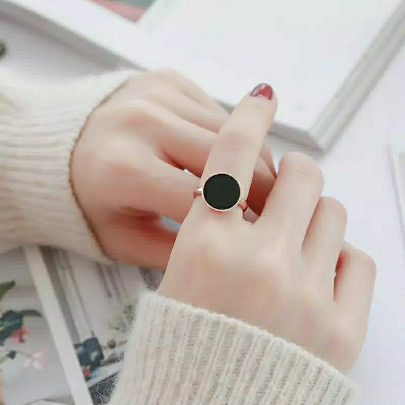 Cincin Rosegold Hitam Wanita Cincin Titanium Wanita Cincin Fashion Korea Cincin Hitam Mewah Cincin P