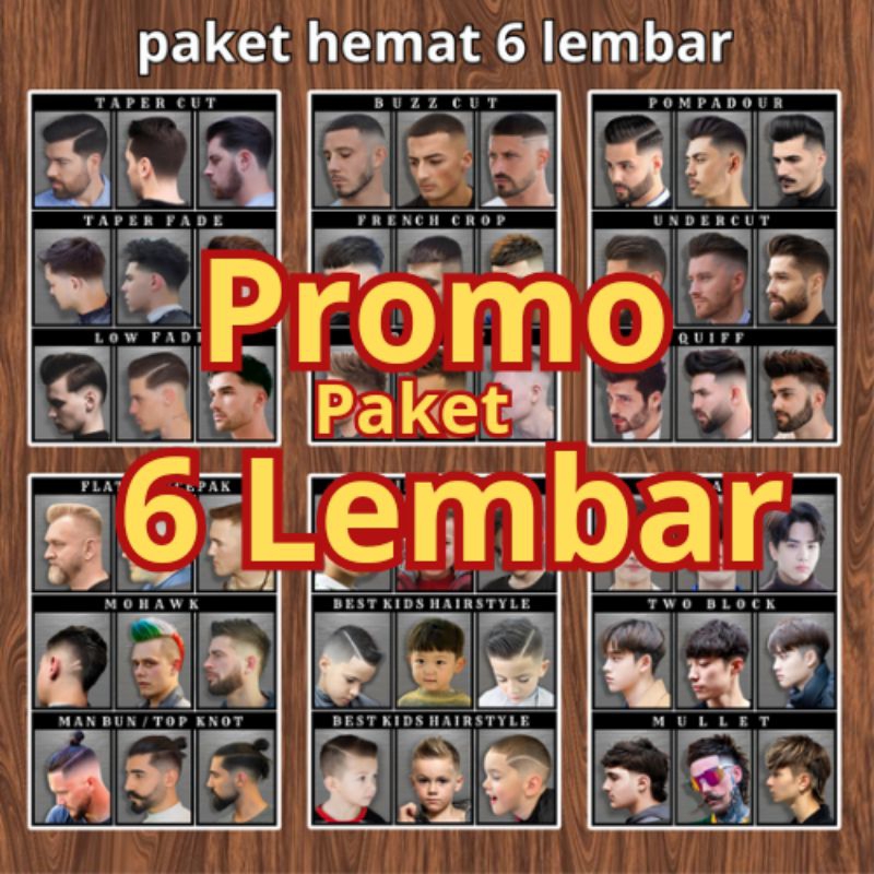 PROMO 6 LEMBAR Poster barbersop poster pangkas rambut model rambut  terbaru keren alat cukur model r
