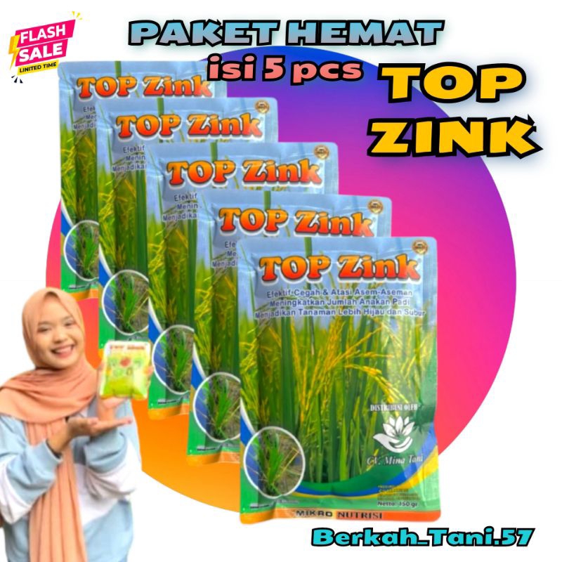 (PAKET HEMAT ISI 5 PCS) Pupuk TOP ZINK 150gram - Untuk Memperbanyak Anakan Padi & Mengobati Asem Ase