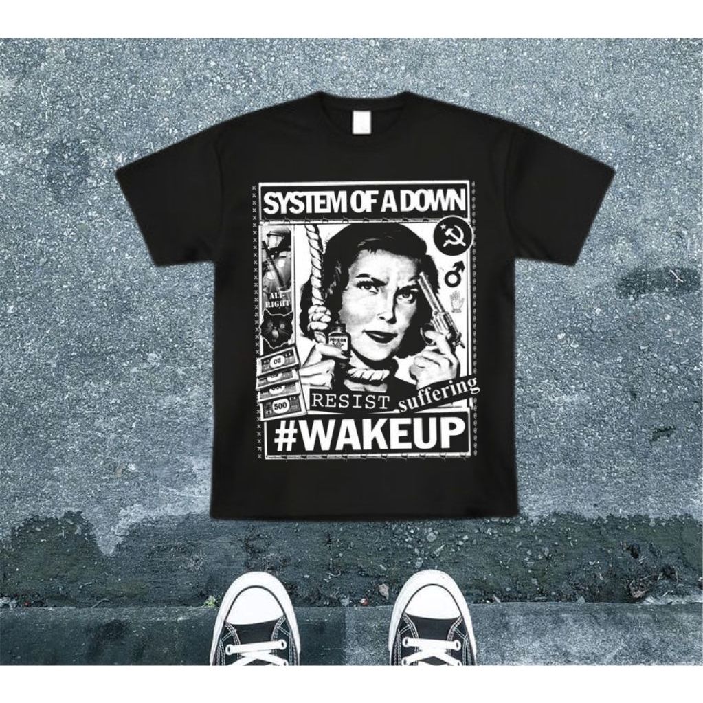 Kaos Band System of a Down Black T-shirt Vintage Unisex