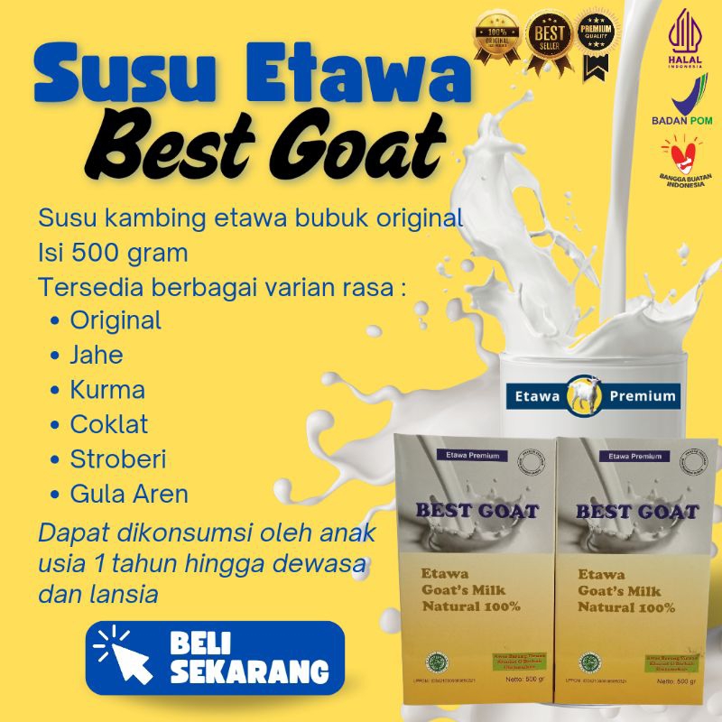 

Susu Kambing Etawa 500gr Premium Best Goat Susu Etawa Best Goat rasa Coklat Stroberi Jahe Original