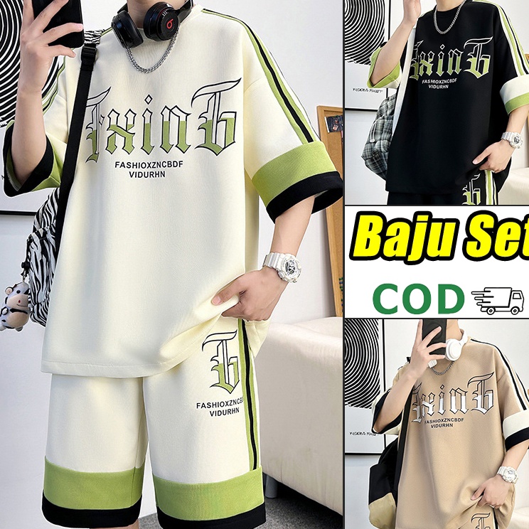 Serba Grosir  Baju setelan pria motif kaos pria distro outfit keren 1 set waffel HitamPutihAprikot k