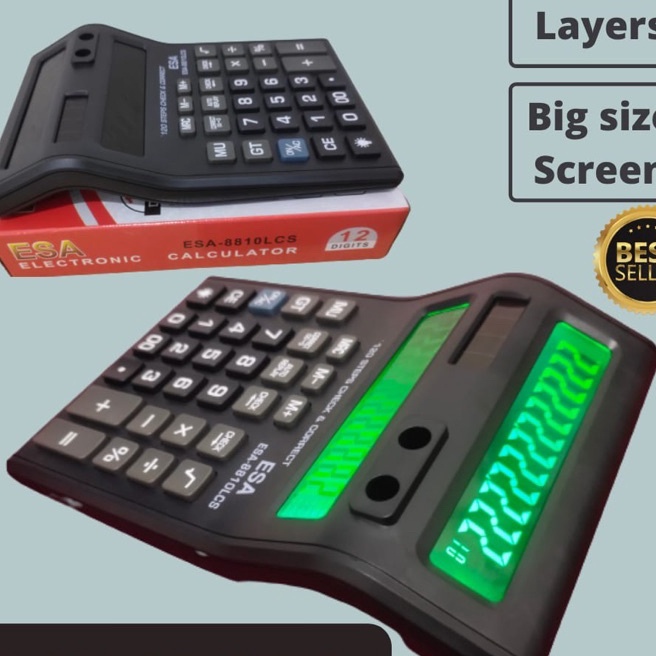 

Termurah Kalkulator layar lcd led menyala ukuran ESA 881LCS 12DIT 2 Layar bolak balik