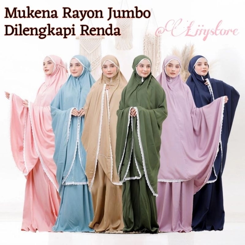 SETELAN MUKENA RAYON DEWASA JUMBO DILENGKAPI RENDA PREMIUM FREE TAS TRAVEL CANTIK SEBAGAI PERLENGKAP