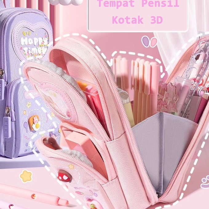 

KP8 Tempat Pensil Kotak 3D Anak Lucu Fun Korea Bag Model Pensil Kanvas 6 Kamar Sekolah Dasar Kotak Pensil Siswa