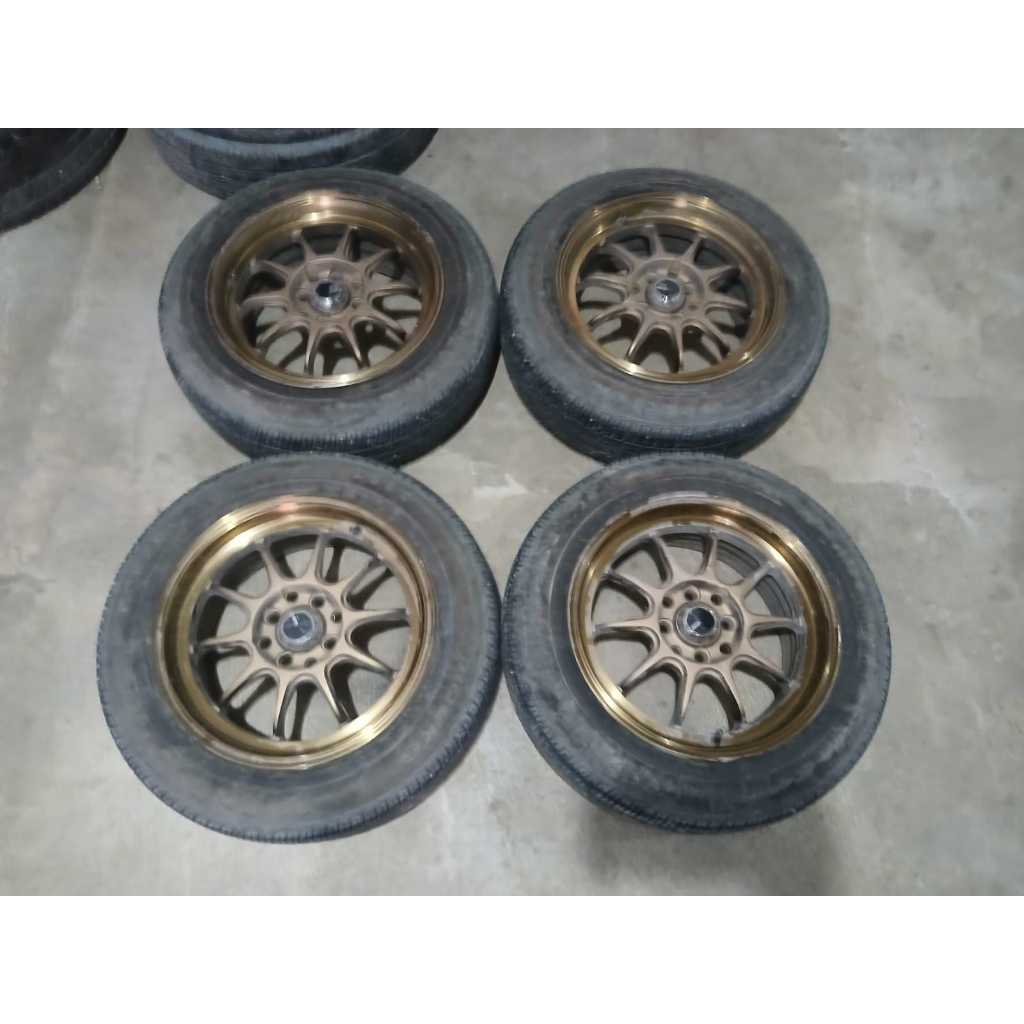 Velg Mobil Bekas Racing ENKEI R15X7 lobang baut 4 pcd 8X100/114 ET38 + BAN FORCEUM 185 65 R15