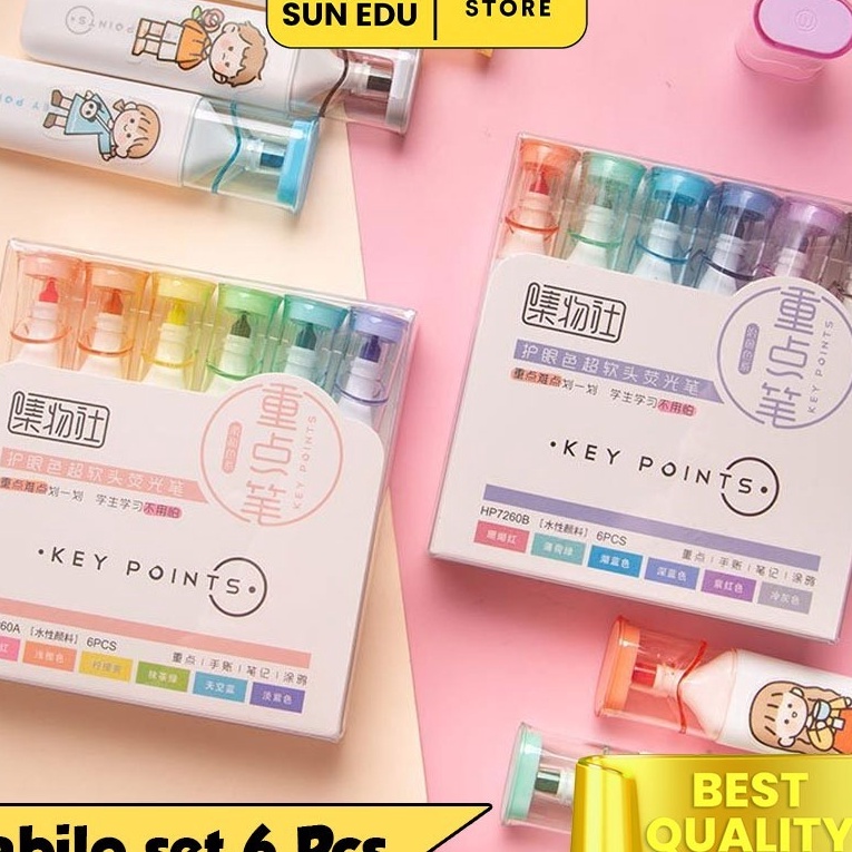 

KF7 6PCS Stabilo Hhlhter macaron warna pastel cute Colour pen jurnal marker Jurnaling