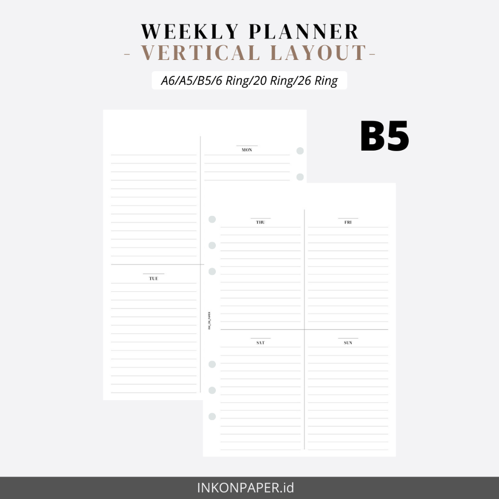 

B5 - Weekly Planner Vertical Layout by INK_ON_PAPER