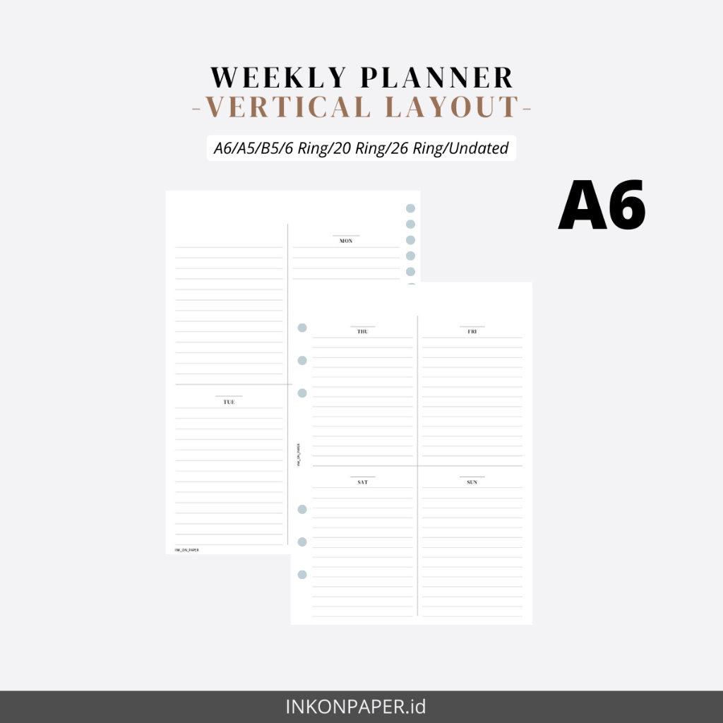 

A6 - Planner, Weekly Planner Vertical Layout by INK_ON_PAPER