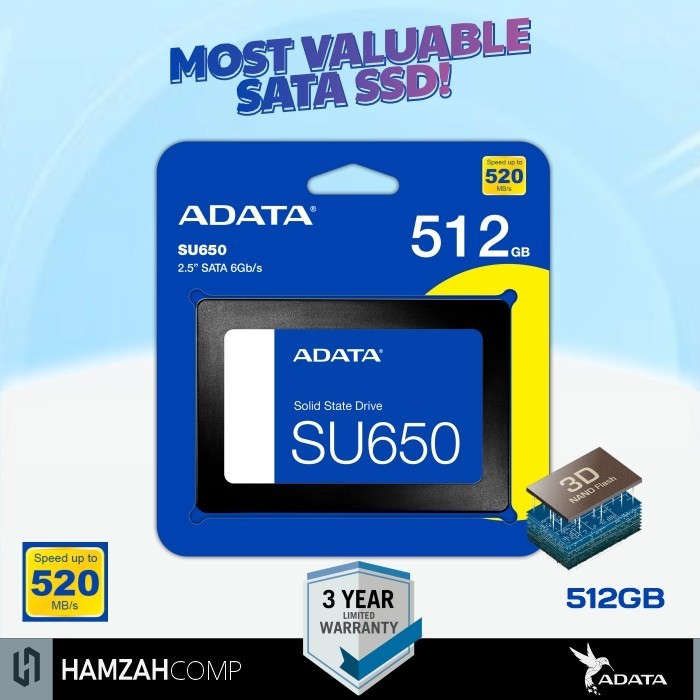 SSD ADATA 512GB SU650 SATA III 2.5" SSD Laptop SSD Komputer