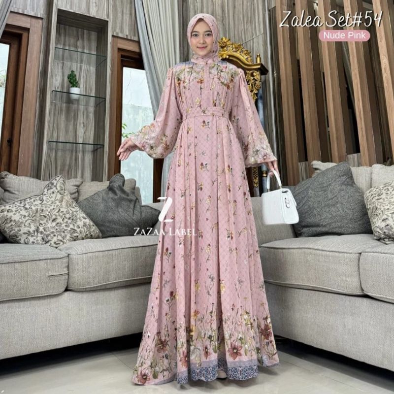 ANGGRAINI ~ Zalea set #54 Original Product By Zazaa Label jilbab ceruti babydoll gamis motif formal/