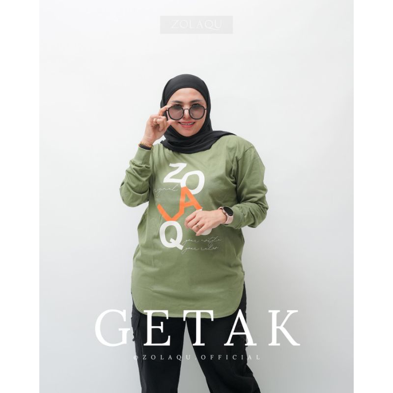 BAJU ATASAN KAOS DISTRO ZOLAQU POLOS HIJAU SEMITUNIK GETAK ORI TEBAL ZLQ WANITA LENGAN PANJANG KOMBI