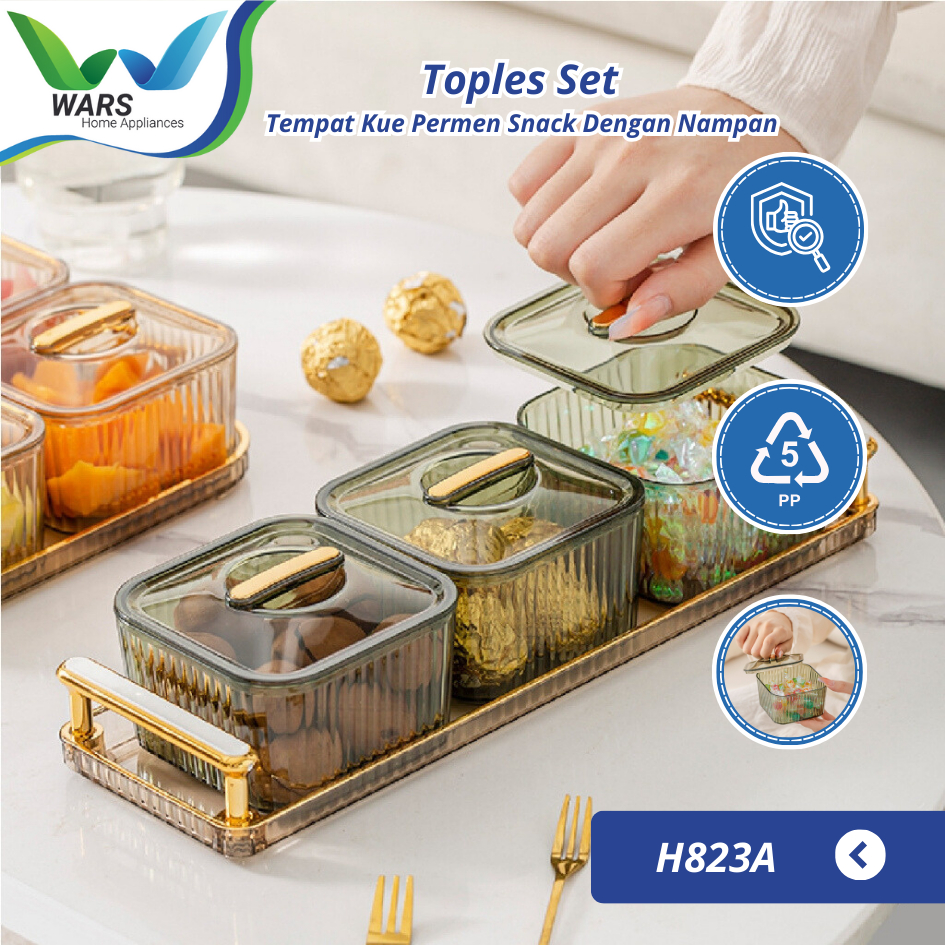 WARS Toples Set Tempat Kue Permen Snack Dengan Nampan Hari Raya Lebaran